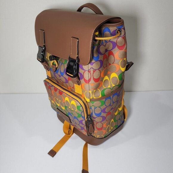 NWT Coach C9845 Men’s Track Backpack Rainbow Signature Canvas Pride - Picture 2 of 9